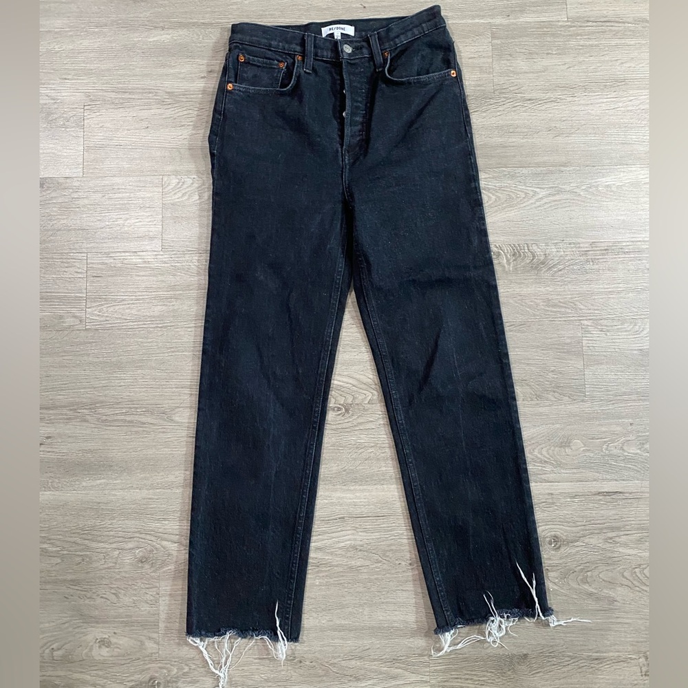Re/Done High Rise Black Women's Jeans COMFORT STRETCH HIGH RISE STOVE‎ PIPE 27 - Picture 2 of 8